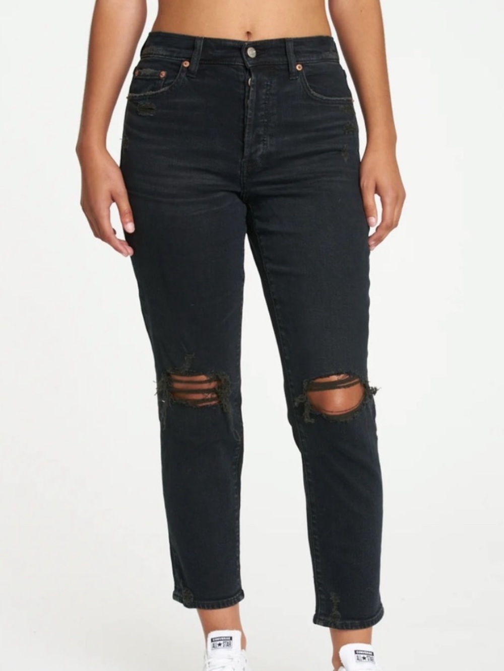 Women's Straight Leg Distressed Jeans - Black